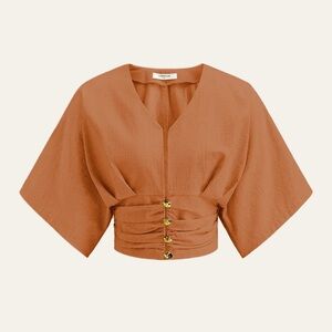 Cotton & Linen Kimono Sleeve Button Top Commense size M SKU 10